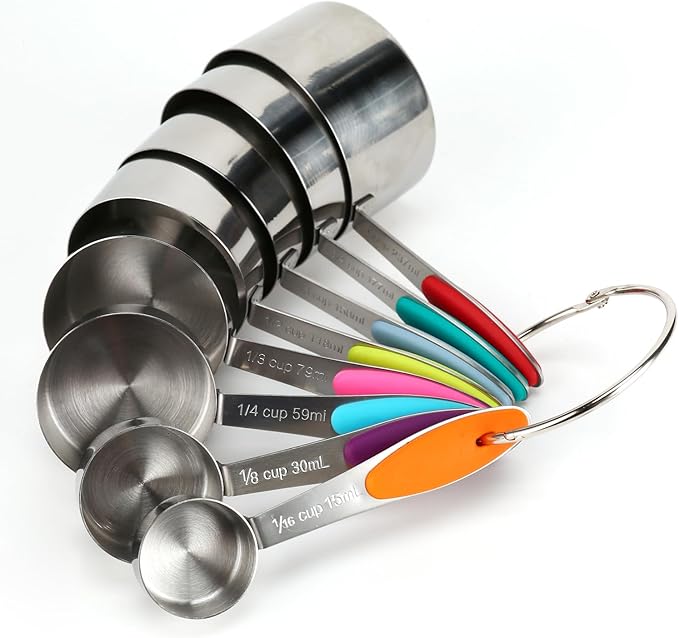 Stainless steel measuring cup set, consisting of 8 cups, suitable by Unknown