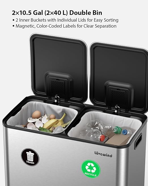 Lovewind Trash Can, 2 x 10.5 Gallon Garbage Can - Image 3