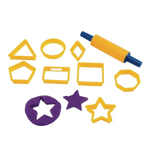 Colorations Geo Shapes Dough Cutter Set, 9 Pieces, 8 Shapes & 1 Roller by Colorations