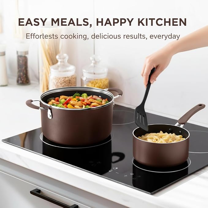 NutriChef 14-Piece Nonstick Brown Cookware Set - Image 2