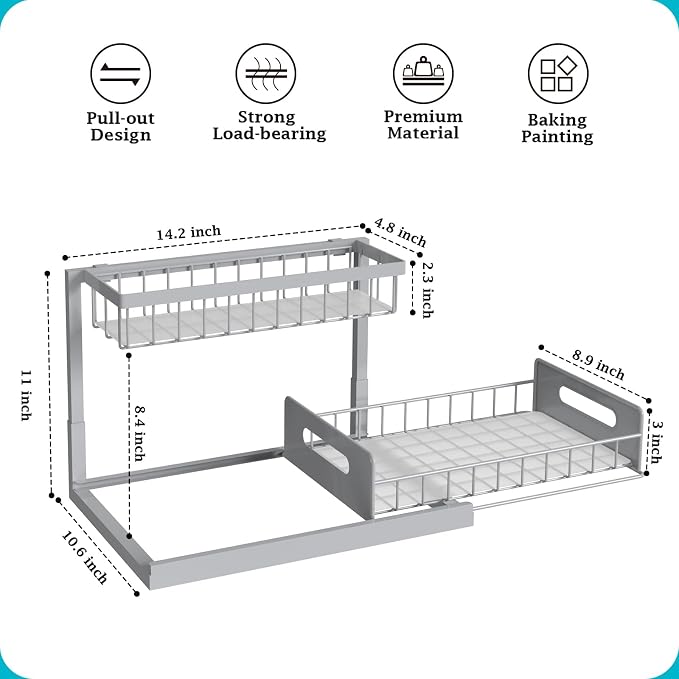 REALINN Under Sink Organizer, Pull Out Cabinet Organizer 2 Tier Slide Out Sink - Image 2