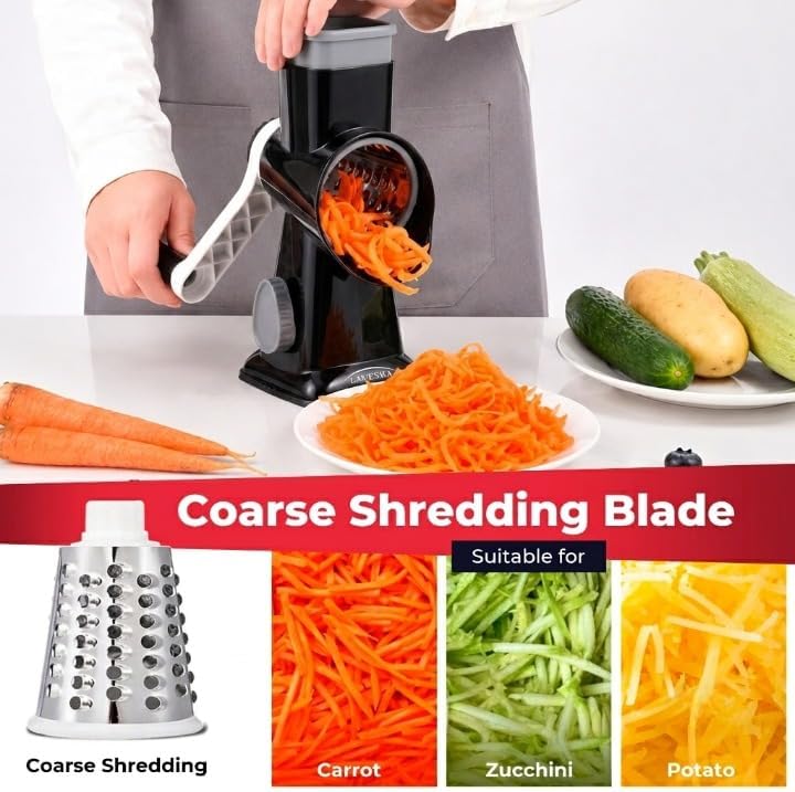 Rotary Cheese Grater, 4-in-1, Black