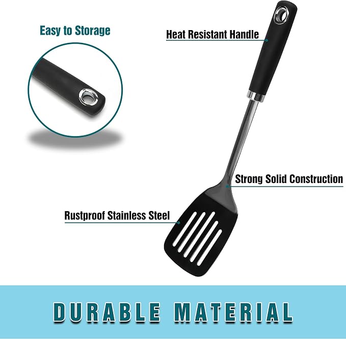 Metal Spatula, Stainless Steel Slotted Turner - Image 2