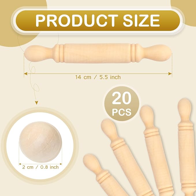 20 Pieces Mini Rolling Pin for Crafts 5.5 Inches Long Wooden Dough Roller Small - Image 2
