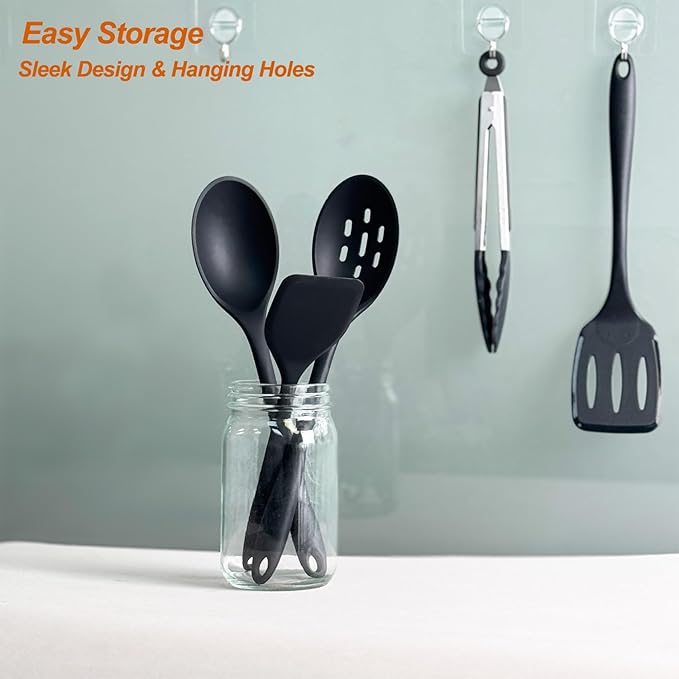 Silicone Cooking Utensils Set, Heat Resistant and large Non Stick Spatulas & - Image 3