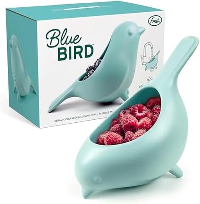 Genuine Fred BLUE BIRD Ceramic Colander, Unique Design, Berry Colander by GenuineFred