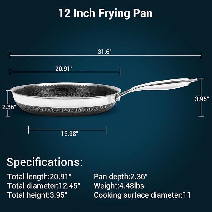 12 Inch Tri-Ply Stainless Steel Hybrid Frying Pan - Image 7