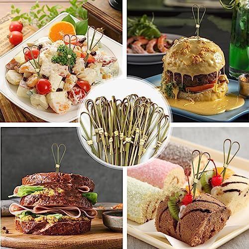 100 Pcs Bamboo Cocktail Picks Toothpicks for Appetizers, 4.7 Inch Cyan