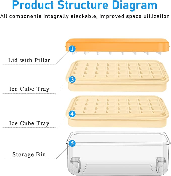 Ice Cube Tray with Lid and Bin, Ice Cube Pop Out Tray, Ice Cube Trays - Image 4