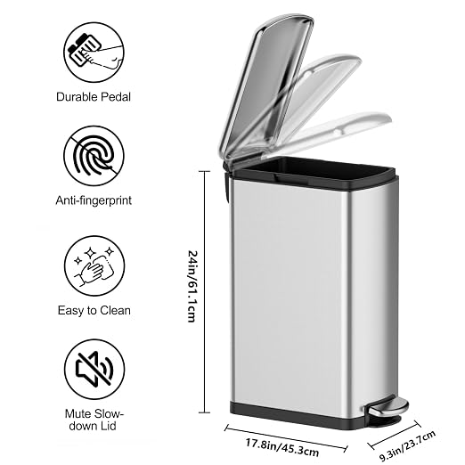 Garvee Slim Kitchen Trash Can 8 Gal, Skinny Stainless Steel Garbage Can - Image 2