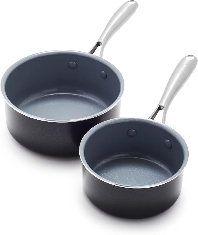 GreenPan Swift Healthy Ceramic Nonstick, 1QT and 2QT Saucepan Set, Stainless by GreenPan