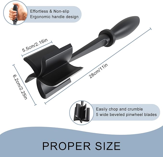Meat Chopper, 5 Curve Blades Ground Beef Masher, Heat Resistant Meat Masher Tool - Image 4