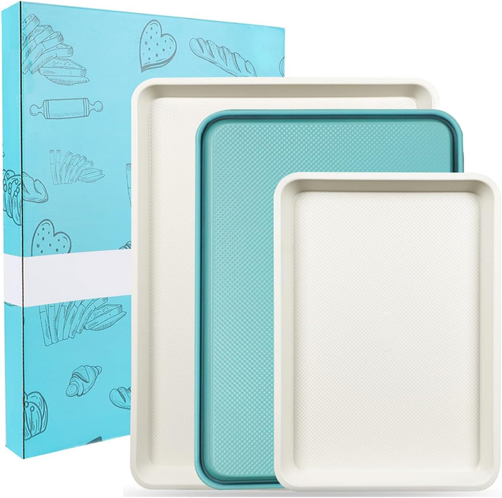 3-Pack Blue Ceramic-Coating Baking Sheet Pans, PFOA/PFOS/PTFE-Free