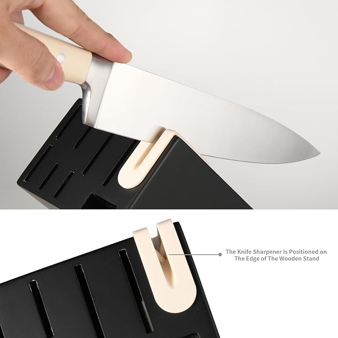 16 Pieces German Steel Knife Block Set, Extra-Long Creamy White Handles - Image 4