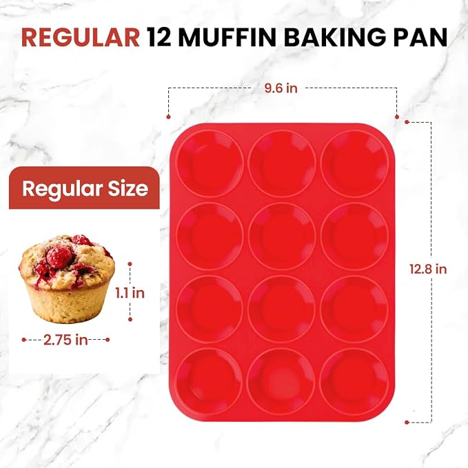 CAKETIME Silicone Muffin Pan 3 Pack Regular 12 Cup Muffin Tin - Image 3