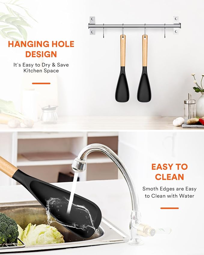 Cooking Spoon for Nonstick Cookwares, Wood Handle Spoon for Mixing, and Scrape - Image 7