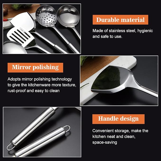 5 PCS Cooking Utensils Set Stainless Steel Kitchen Utensils Gadgets Resistant - Image 6