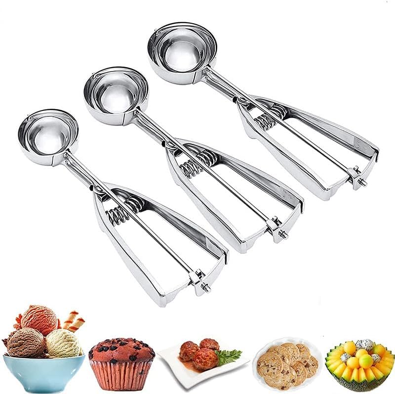 3-Piece Stainless Steel Ice Cream Scoop Set – Heavy Duty Ice Cream