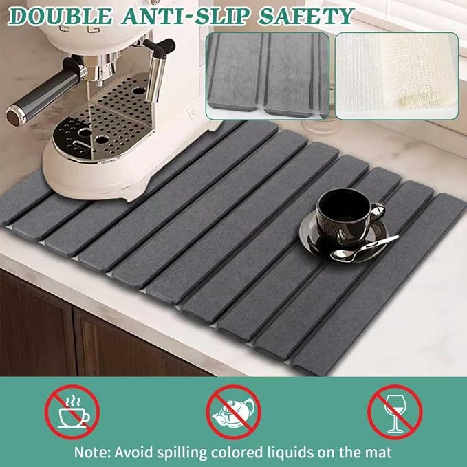 Stone Dish Drying Mat for Kitchen Counter, Absorbent Diatomaceous Earth Bath - Image 3