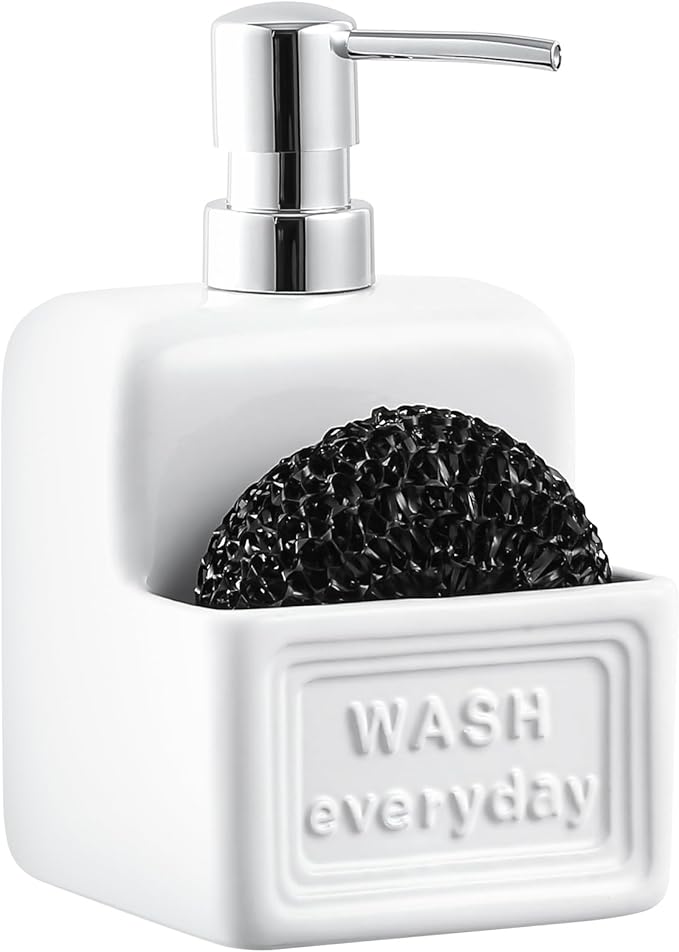 RQYIXI Soap Dispenser with Sponge Holder Ceramic Hand and Dish Soap Dispenser by RQYIXI