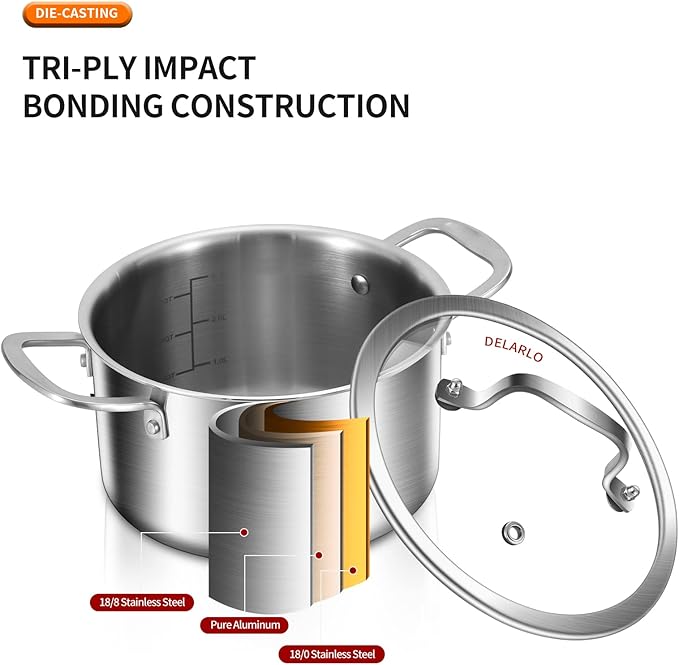 DELARLO Whole Body Tri-ply Stainless Steel Stock Pot - Image 3