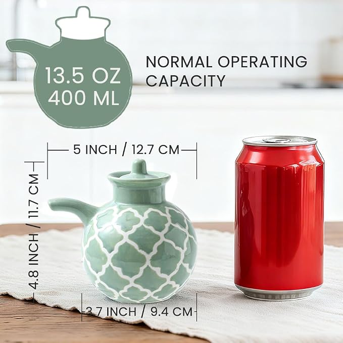 KXZ Ceramic Oil Dispenser with Lid – 13.5 oz Olive Oil Bottle - Image 2