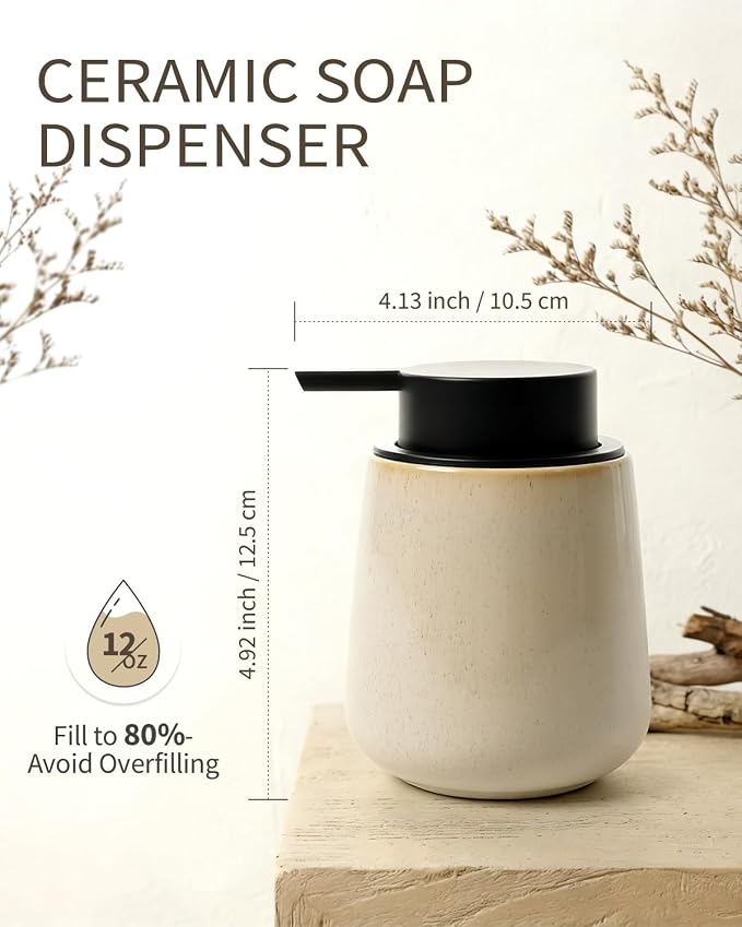Bosilunlife Ceramic Foaming Soap Dispenser - 12Oz Bathroom Countertop Kitchen - Image 2