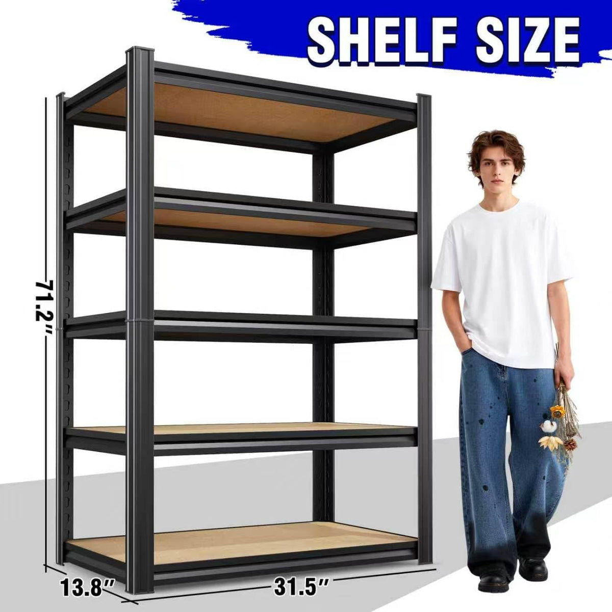 71"H-32"W-14"DGarage Shelving-5 Tier Garage Storage Shelves,Adjustable