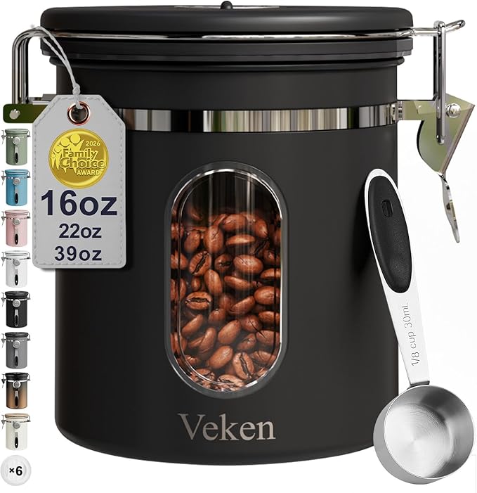 Veken Coffee Canister with Window, Airtight Stainless Steel Kitchen Food by Veken