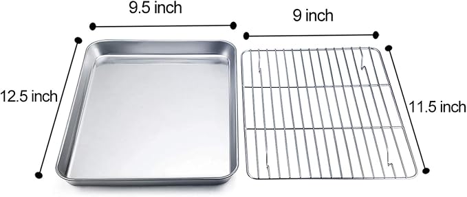 TeamFar Baking Pan with Rack Set of 4, 12.5’’ x 9.5’’ Stainless Steel Toaster - Image 2