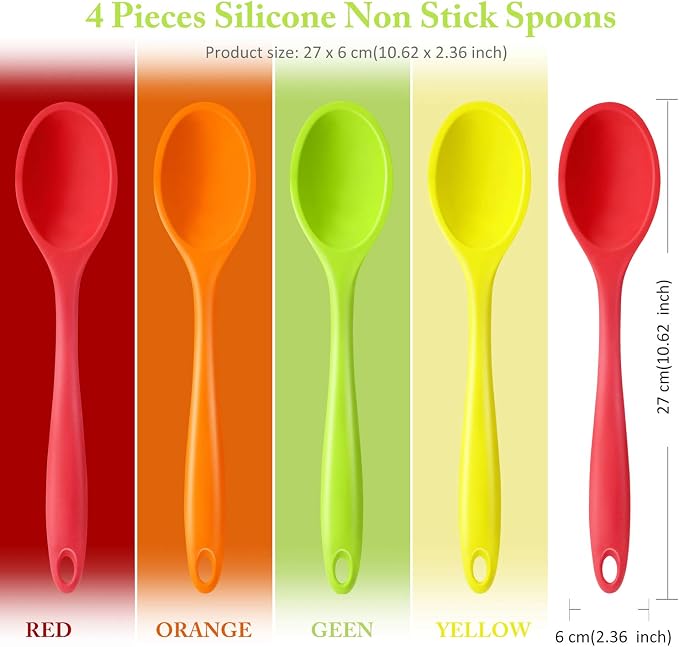 Shappy 4 Pieces Silicone Cooking Spoons 10.6 Inch Heat Resistant Kitchen Spoons - Image 2