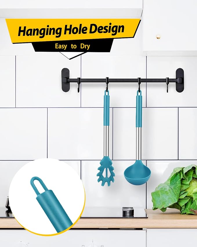 Silicone Pasta Fork and Ladle Spoon Set, Large Non Stick Kitchen Utensils - Image 6