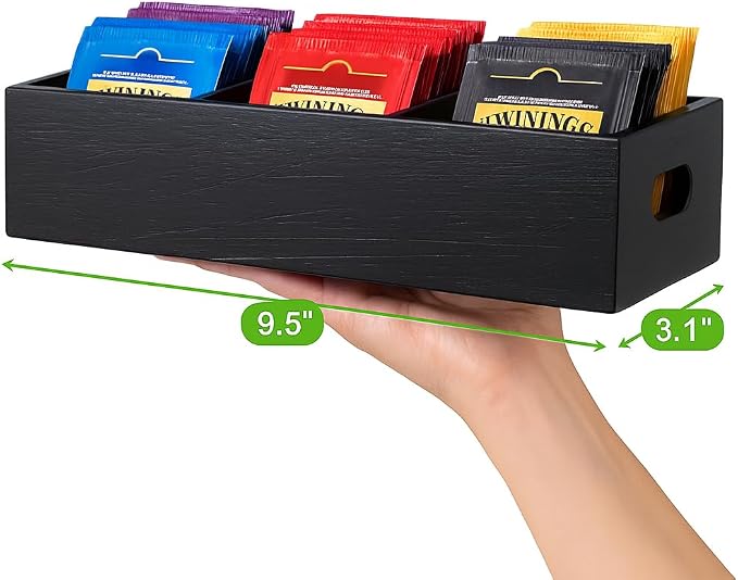 Moldie Black Wood Tea and Sugar Pack Organizers, Wooden Box - Image 2