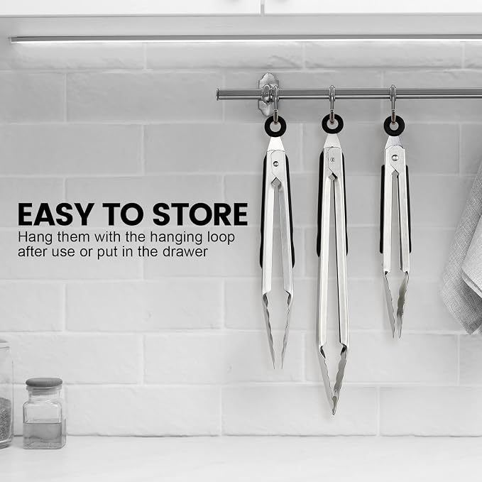Chengu 12 Pack Stainless Steel Kitchen Tongs 7/9/12 Inches Food Serving Tongs - Image 7