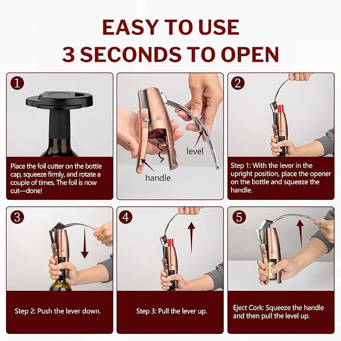 Forge Quality Compact Vertical Lever Corkscrew Wine Opener - Image 8