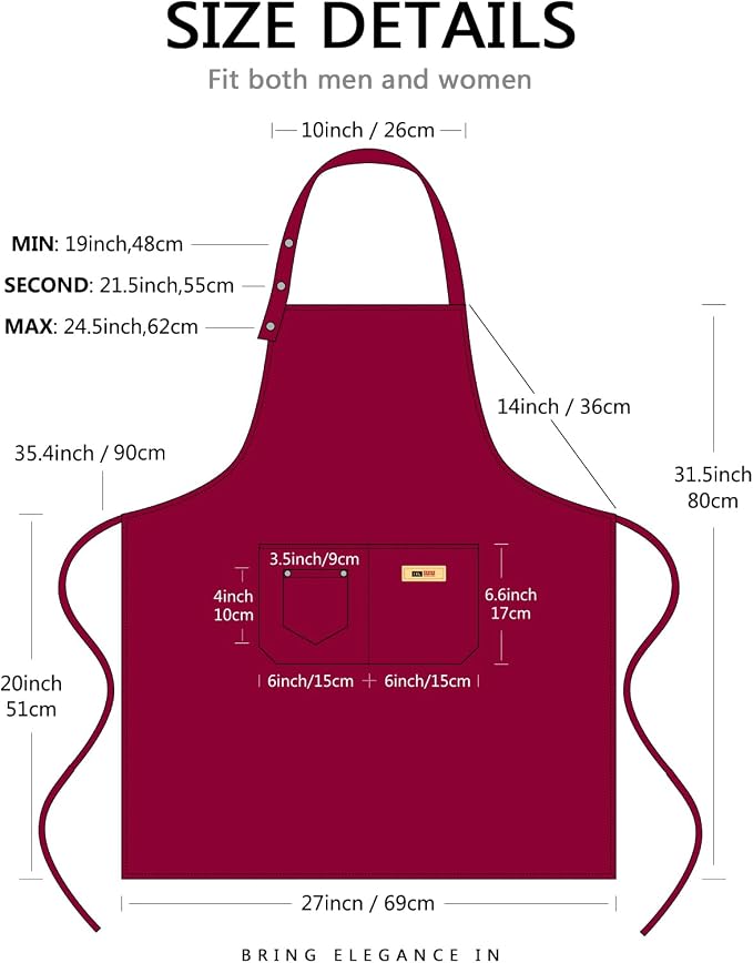 Yuubin Extra Large Aprons for Men Adjustable Button Apron - Image 6