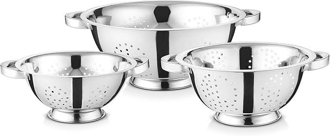 Avador Set of 3 Stainless Steel Colanders, Comes in 1.5 Quart 3qt Quart and 5 - Image 2