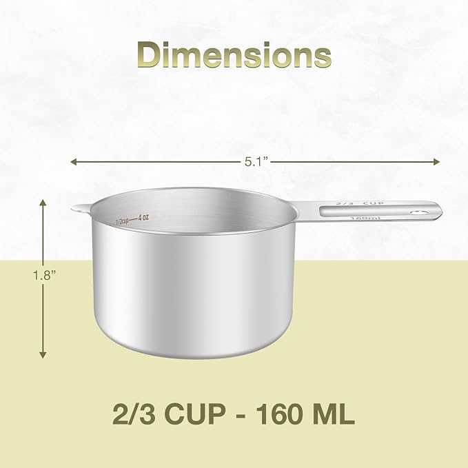 2PCS 2/3Cup Single Measuring Cup, Etched Inner Scale Stainless Steel Measure - Image 2