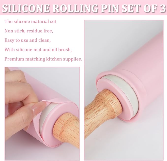 3Pcs Silicone Rolling Pin for Baking Sets, 15Inch Pastry Dough Roller - Image 3