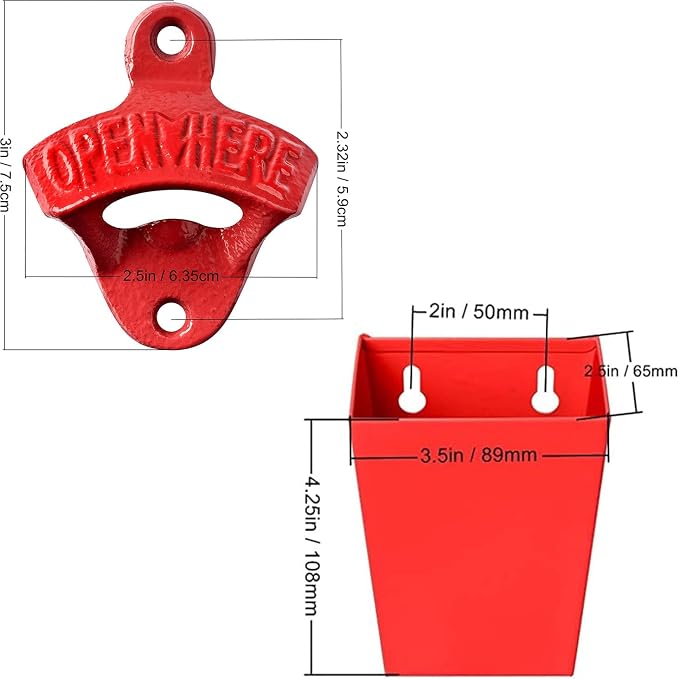 Red Cast Iron Beer Bottle Cap Opener Wall Mounted Soda Opener - Image 5