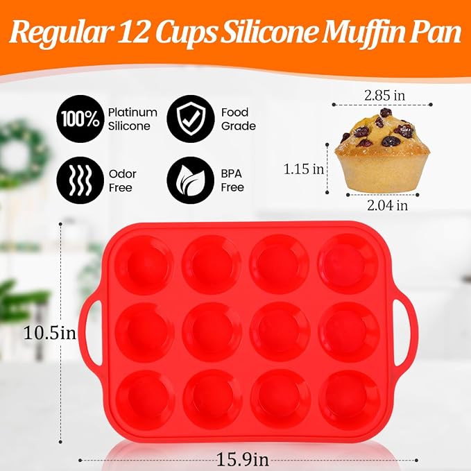 CAKETIME Silicone Muffin Pan, Metal Reinforced Frame Silicone Cupcake Pan - Image 4