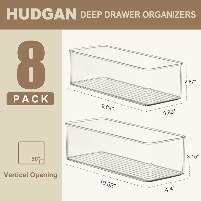 Hudgan 8 Pack Clear Plastic Drawer Organizers Set, Stackable Deep Drawer - Image 5