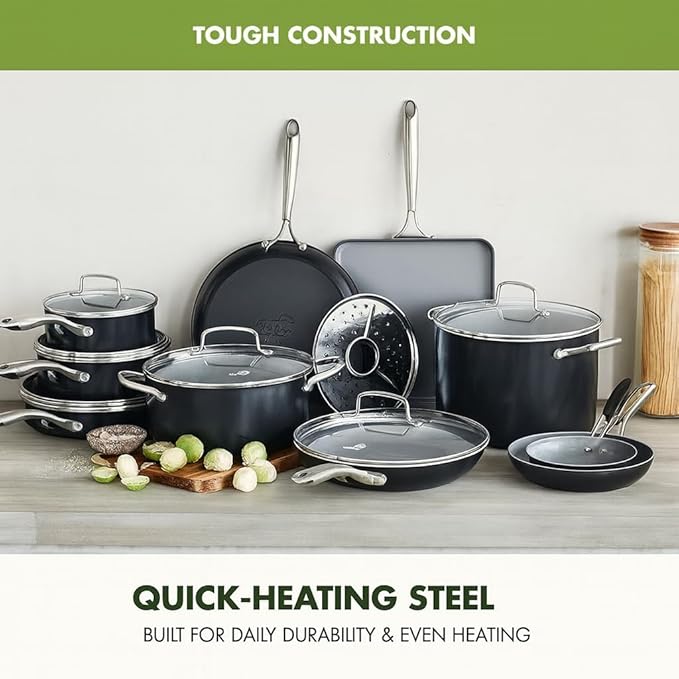 GreenPan 17 Piece Nonstick Swift Cookware Set, Ceramic PFAS-Free Pots & Pans - Image 7