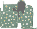 Oven Mitts and Pot Holders Daisy Flower Green Silicone Kitchen Accessories Set by DADABULIU