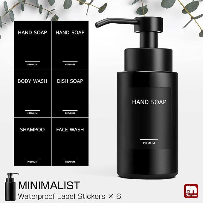 GMISUN Foaming Soap Dispenser, 10 Fl oz/300 ml Matte Black Glass Foaming Hand - Image 5