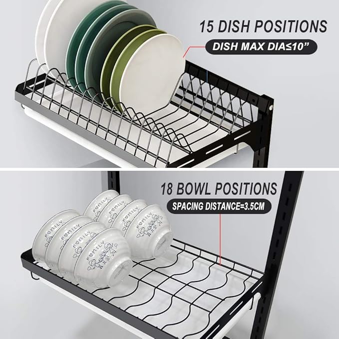 junyuan Hanging Dish Drying Rack Wall Mount, Dish Racks Drainer, 3 Tier Kitchen - Image 4