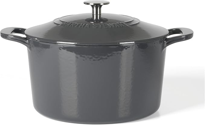 Martha Stewart Gatwick 7 QT Enamel Cast Iron Dutch Oven – Gray, Durable by MarthaStewart