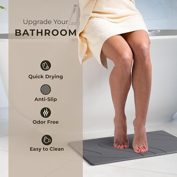 TOSORO - Stone Bath Mat Diatomaceous Earth Shower Mat Non-Slip Super Absorbent - Image 2