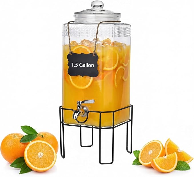 1.5 Gallon Glass Drink Dispenser, Drink Dispensers by Edycur