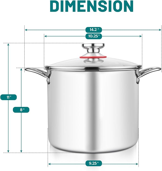 TeamFar 10 Quart Stock Pot, Stainless Steel Tri-ply Large Stockpot Pasta Soup - Image 2